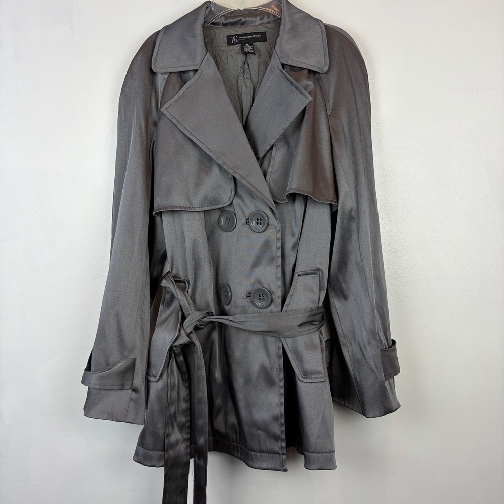 INC International Concepts Trench Coat Womens Medium Double Breasted Silver Gray